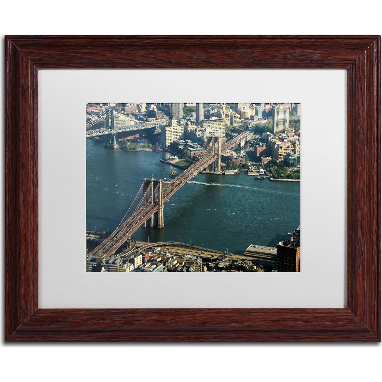 Trademark Fine Art "Brooklyn Bridge" Canvas Art by CATeyes, White Matte, Wood Frame
