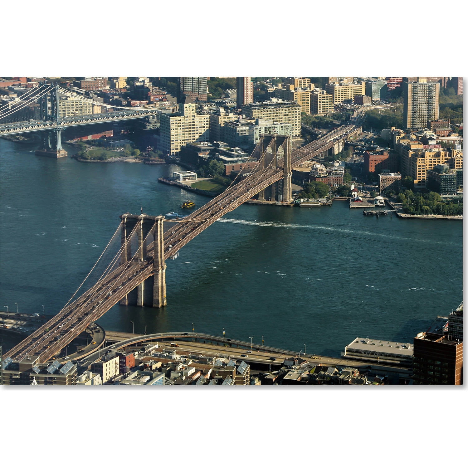 Brooklyn Bridge Aerial View Framed Canvas Art 24 x 16
