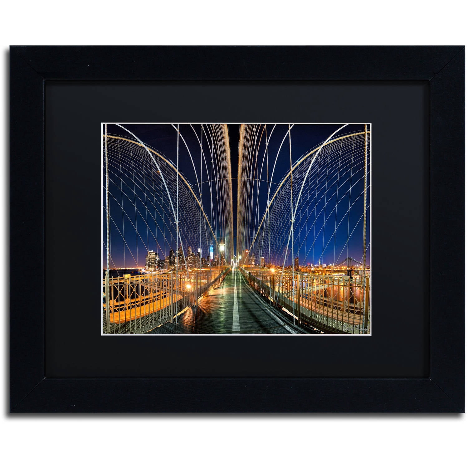 Trademark Fine Art "Brooklyn Bridge Panorama" Canvas Art by David Ayash Black Matte, Black Frame