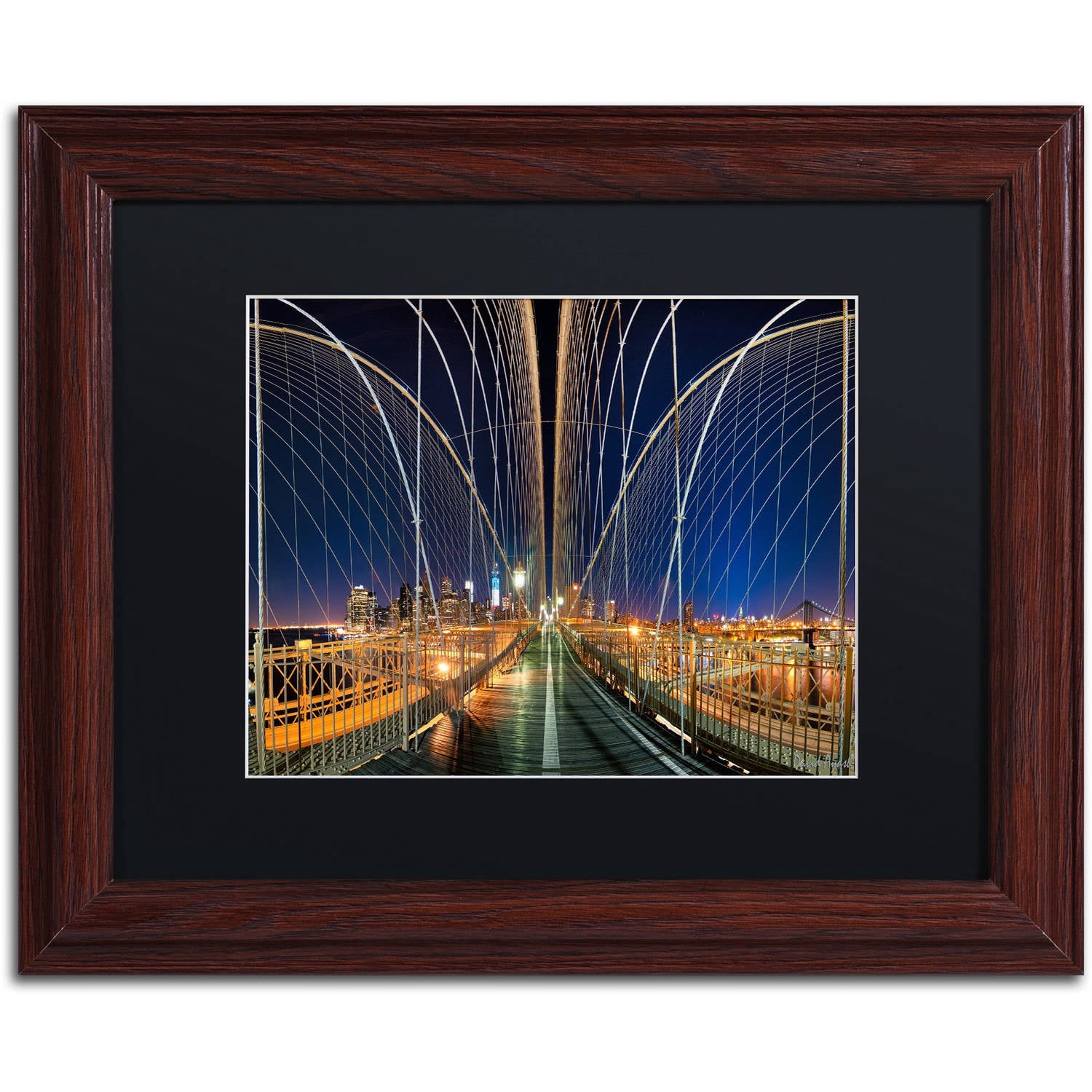 Trademark Fine Art "Brooklyn Bridge Panorama" Canvas Art by David Ayash Black Matte, Wood Frame