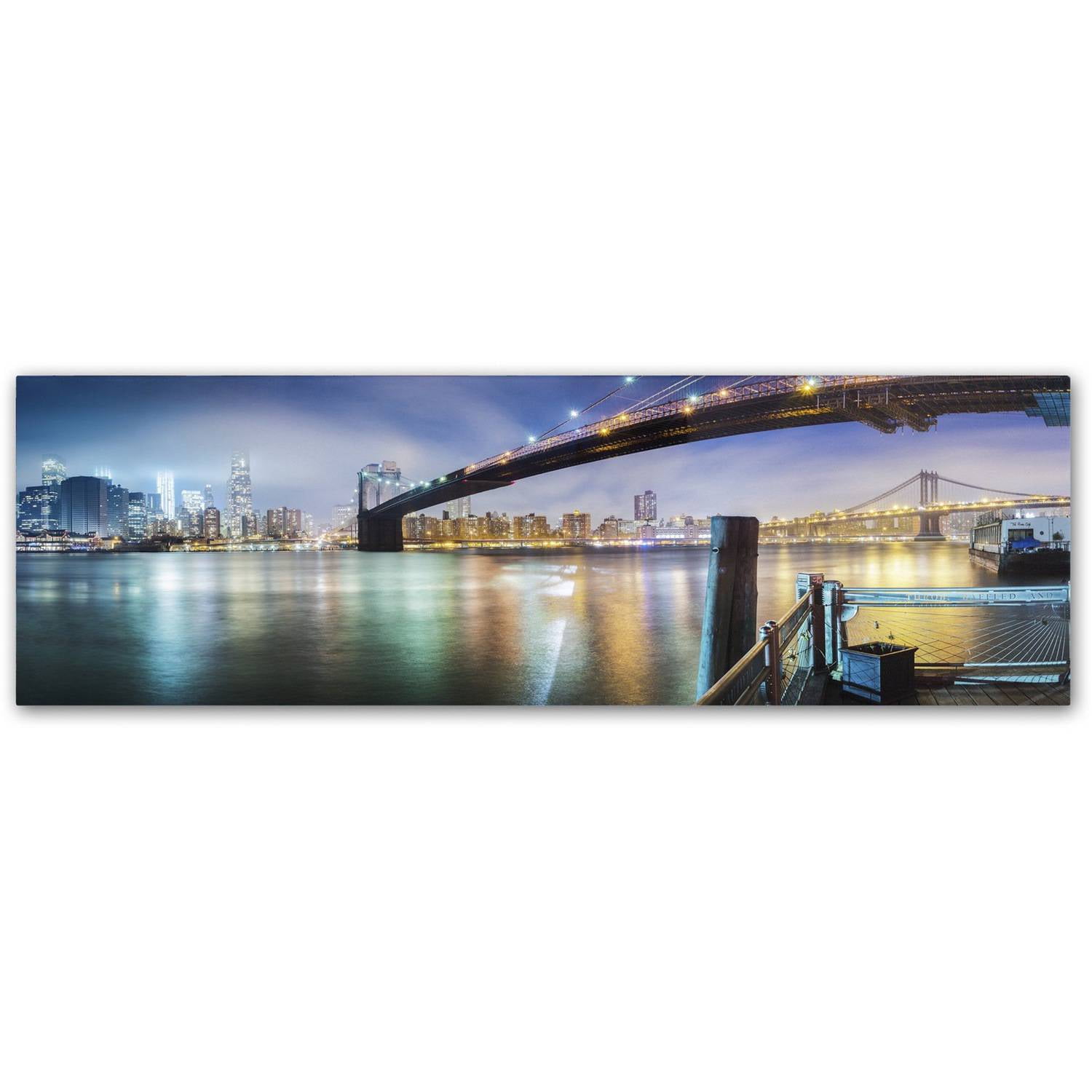 Panoramic Brooklyn Bridge Canvas Art in Black and White