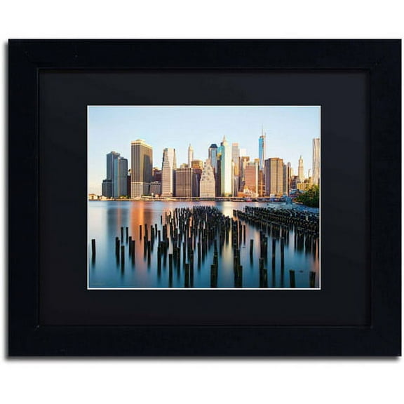 Trademark Fine Art "Brooklyn Bridge Park and Financial District - I" Canvas Art by David Ayash, Black Matte, Black Frame