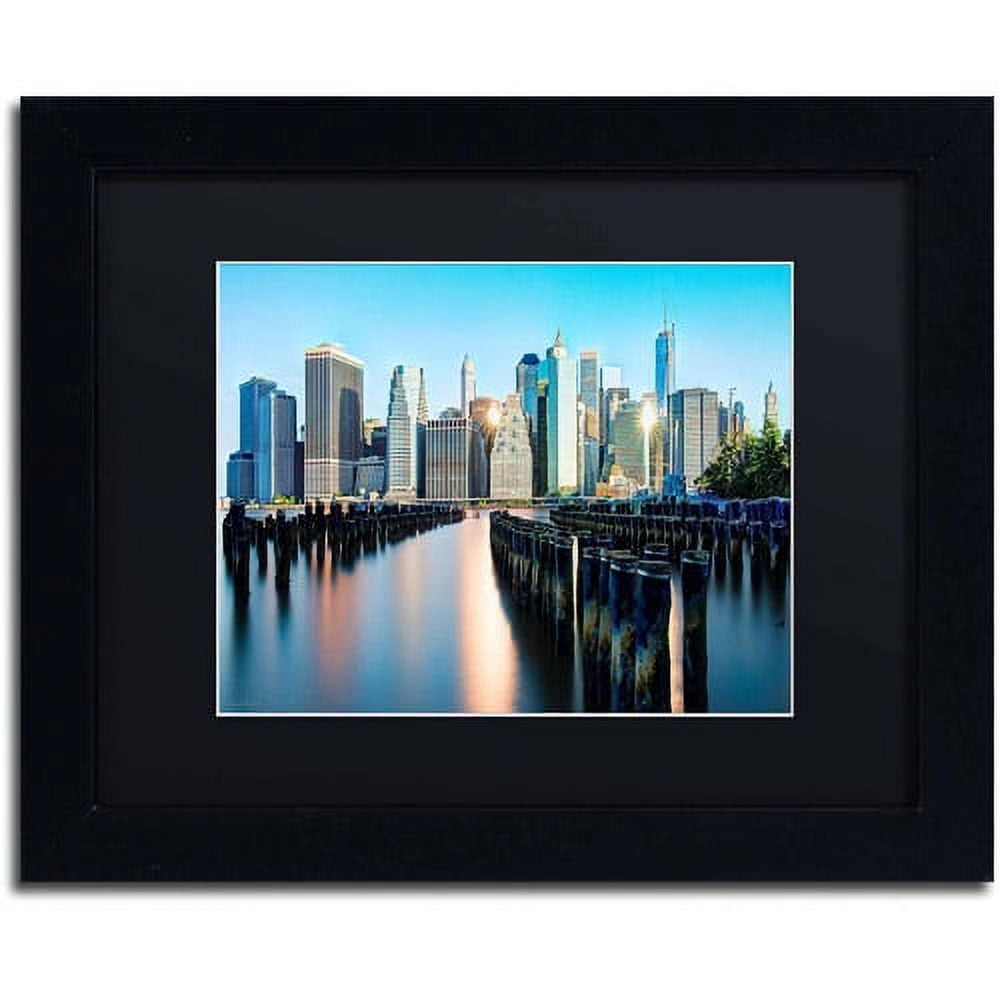 Trademark Fine Art "Brooklyn Bridge Park and Financial District - II" Canvas Art by David Ayash, Black Matte, Black Frame