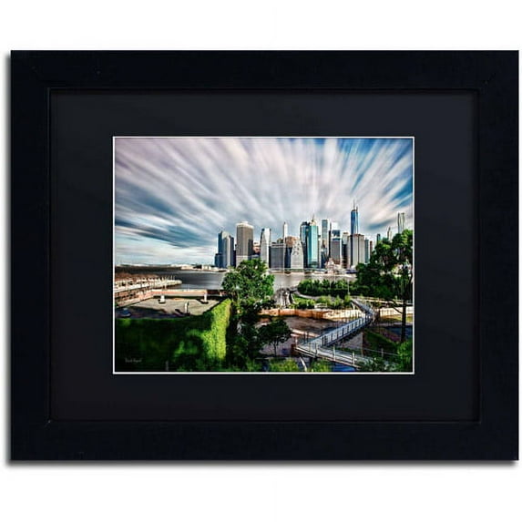 Trademark Fine Art "Brooklyn Bridge Park and Financial District - III" Canvas Art by David Ayash, Black Matte, Black Frame
