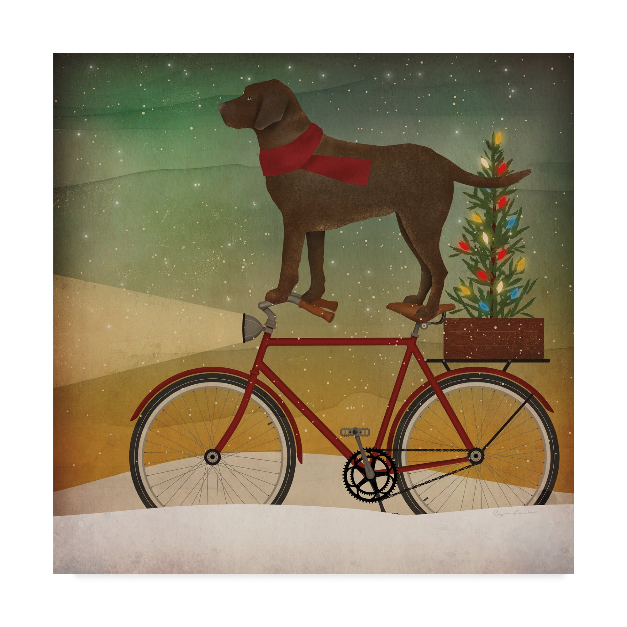 Trademark Fine Art 'Brown Lab on Bike Christmas' Canvas Art by Ryan Fowler