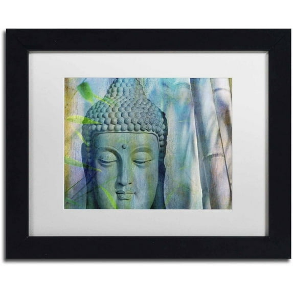 Trademark Fine Art 'Buddha with Bamboo' Canvas Art by Cora Niele, White Matte, Black Frame