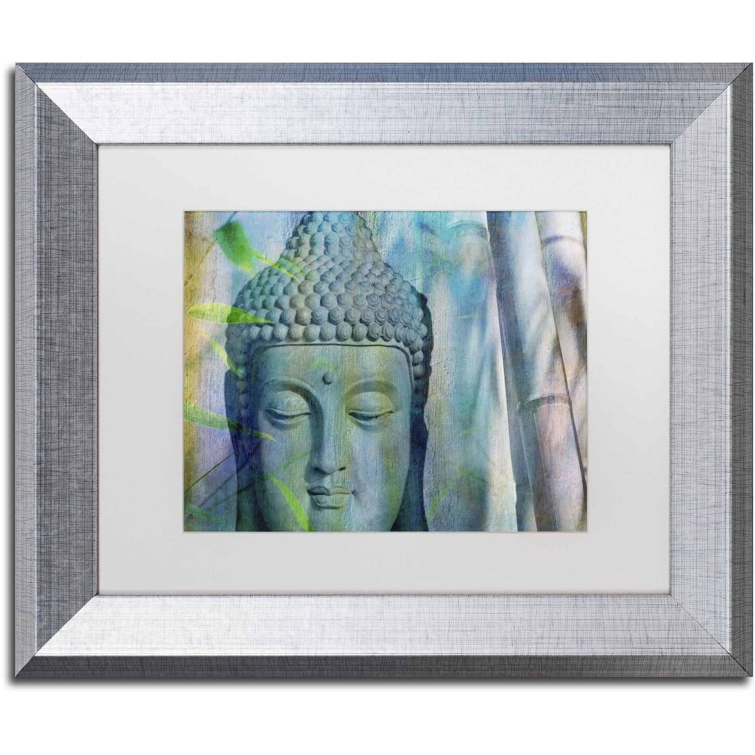 Trademark Fine Art 'Buddha with Bamboo' Canvas Art by Cora Niele, White Matte, Silver Frame