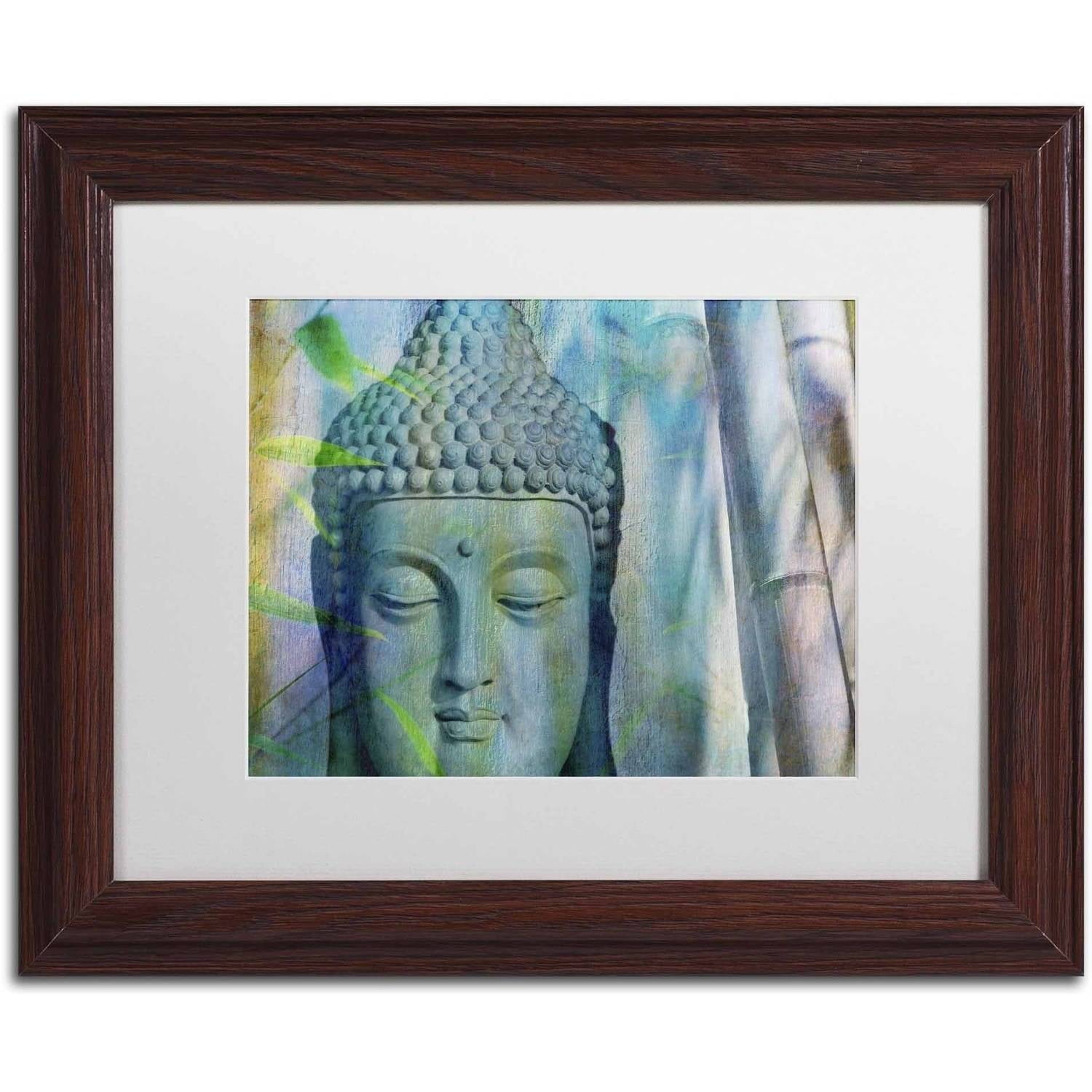 Trademark Fine Art 'Buddha with Bamboo' Canvas Art by Cora Niele, White Matte, Wood Frame
