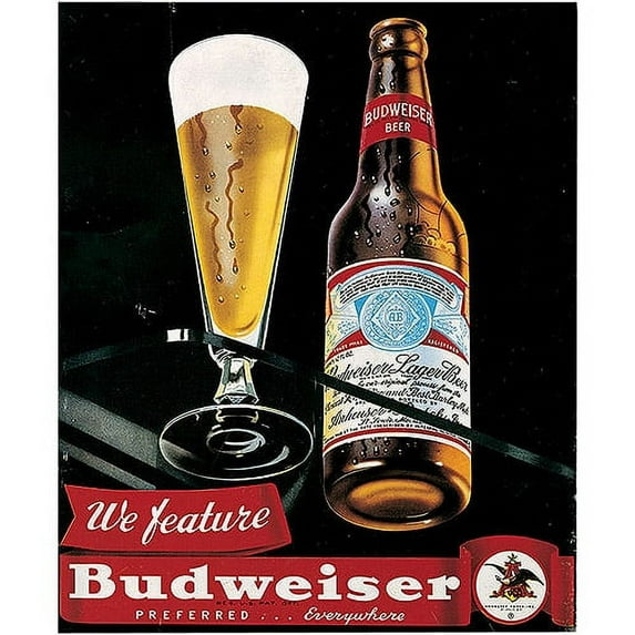 Trademark Fine Art "Budweiser Vintage Ad - Bottle & Glass" Canvas Art, Black, 18x22