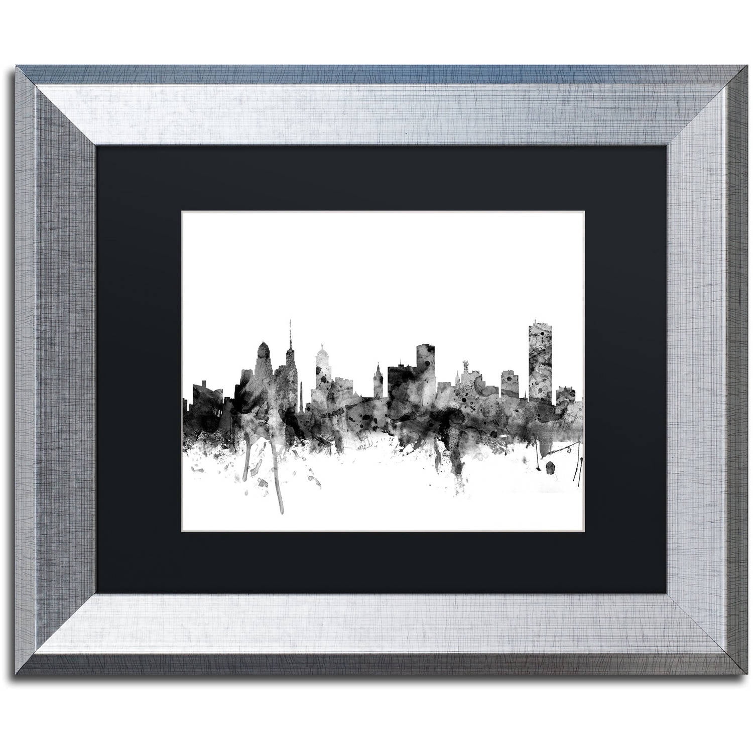 Trademark Fine Art "Buffalo New York Skyline B&W" Canvas Art by Michael Tompsett, Black Matte, Silver Frame