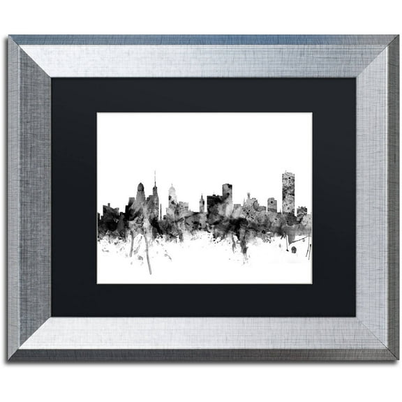 Trademark Fine Art "Buffalo New York Skyline B&W" Canvas Art by Michael Tompsett, Black Matte, Silver Frame