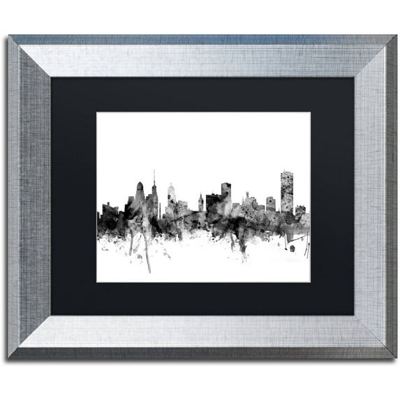 Trademark Fine Art "Buffalo New York Skyline B&W" Canvas Art by Michael Tompsett, Black Matte, Silver Frame