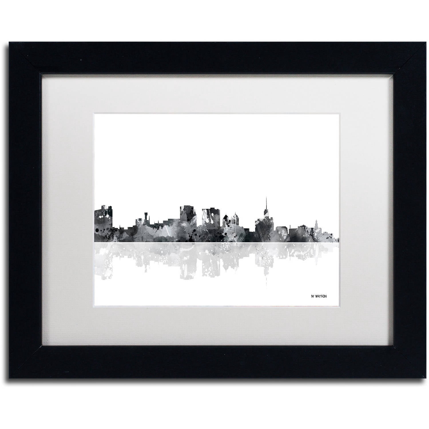 Trademark Fine Art "Buffalo New York Skyline BG-1" Canvas Art by Marlene Watson, White Matte, Black Frame