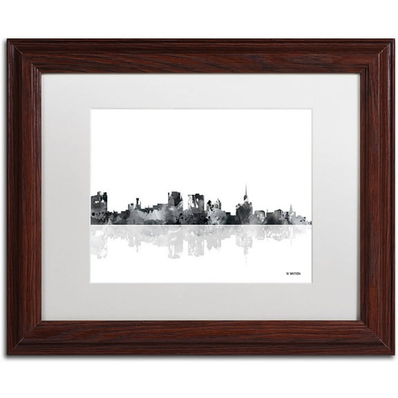 Trademark Fine Art "Buffalo New York Skyline BG-1" Canvas Art by Marlene Watson, White Matte, Wood Frame