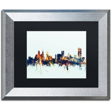 Trademark Fine Art "Buffalo New York Skyline Blue" Canvas Art by Michael Tompsett, Black Matte, Silver Frame