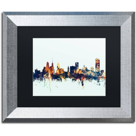 Trademark Fine Art "Buffalo New York Skyline Blue" Canvas Art by Michael Tompsett, Black Matte, Silver Frame