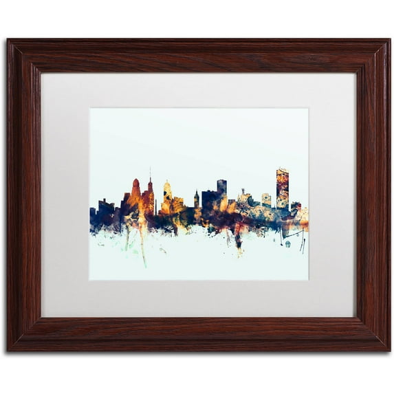 Trademark Fine Art "Buffalo New York Skyline Blue" Canvas Art by Michael Tompsett, White Matte, Wood Frame