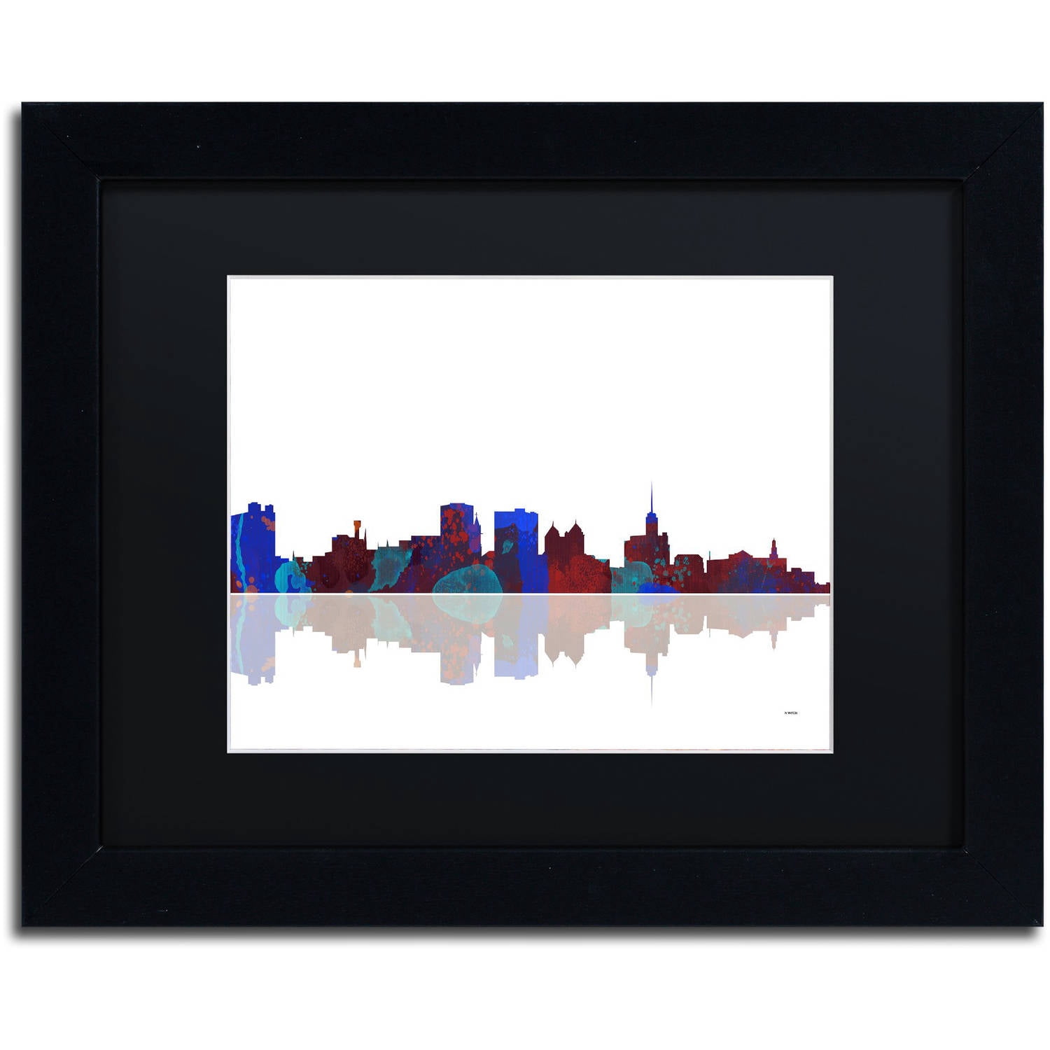 Trademark Fine Art "Buffalo New York Skyline" Canvas Art by Marlene Watson Black Matte, Black Frame