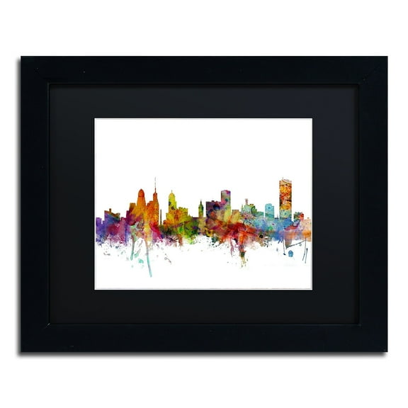 Trademark Fine Art 'Buffalo New York Skyline' Canvas Art by Michael Tompsett, Black Matte, Black Frame