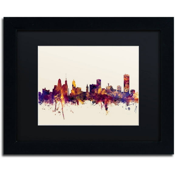 Trademark Fine Art "Buffalo New York Skyline" Canvas Art by Michael Tompsett, Black Matte, Black Frame