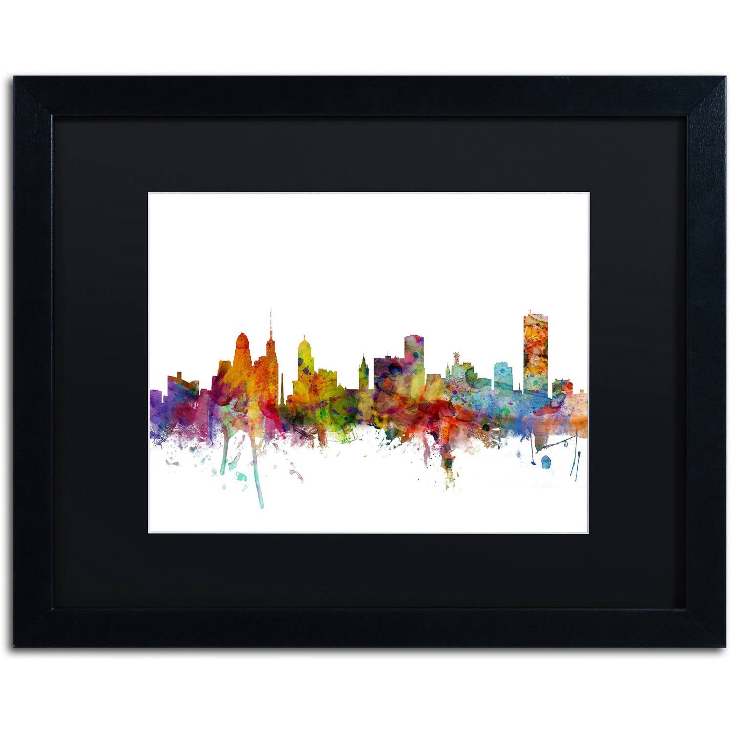 Trademark Fine Art 'Buffalo New York Skyline' Canvas Art by Michael Tompsett, Black Matte, Black Frame