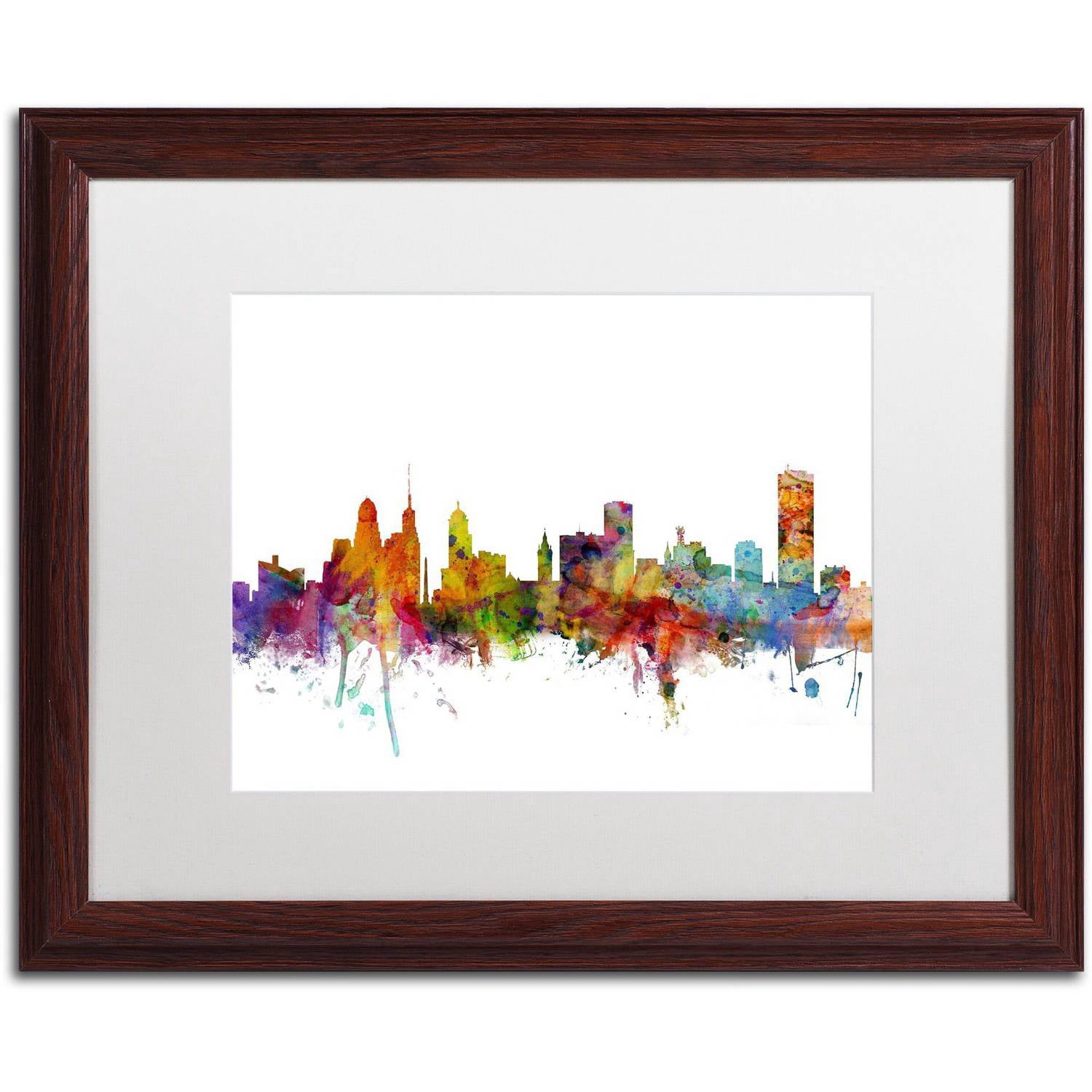 Trademark Fine Art 'Buffalo New York Skyline' Canvas Art by Michael Tompsett, White Matte, Wood Frame
