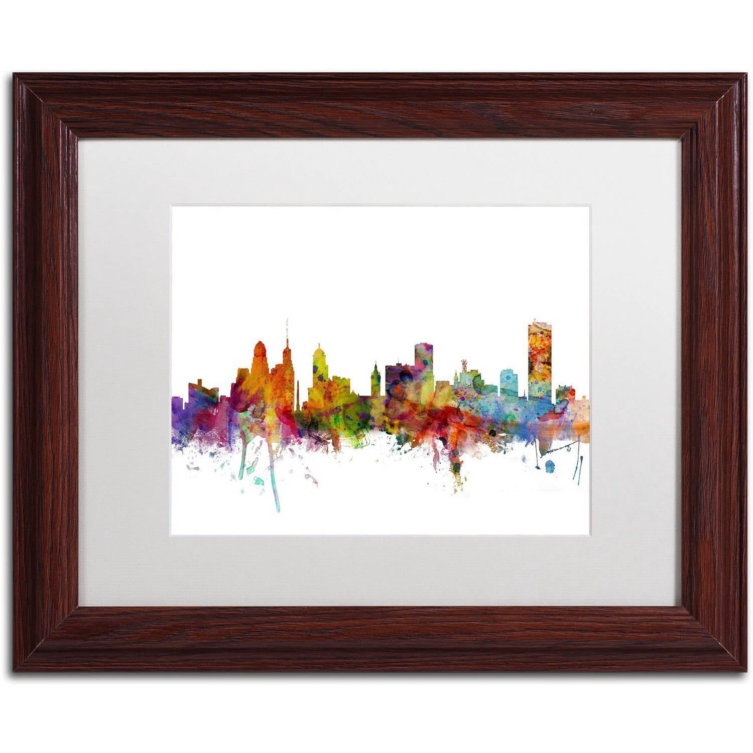 Trademark Fine Art 'Buffalo New York Skyline' Canvas Art by Michael Tompsett, White Matte, Wood Frame