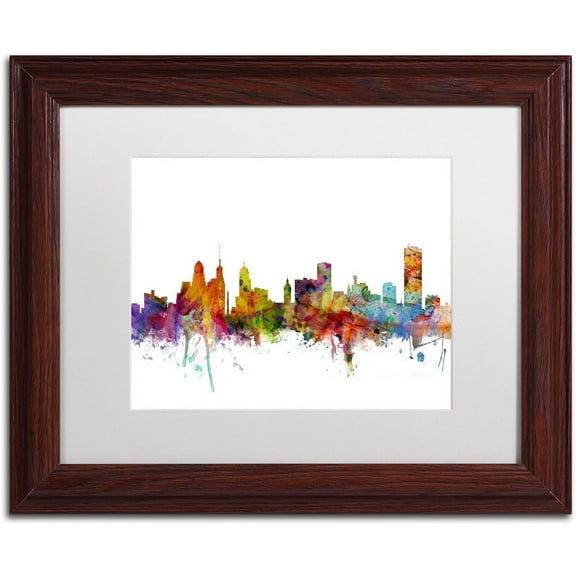 Trademark Fine Art 'Buffalo New York Skyline' Canvas Art by Michael Tompsett, White Matte, Wood Frame