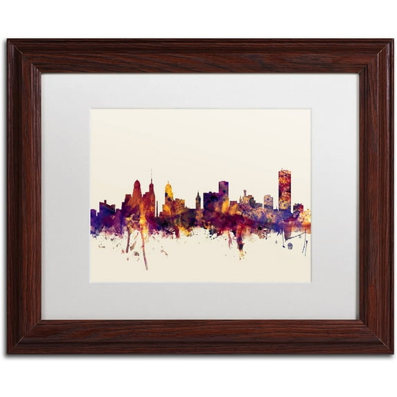 Trademark Fine Art "Buffalo New York Skyline" Canvas Art by Michael Tompsett, White Matte, Wood Frame