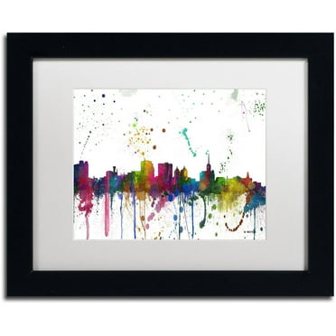Trademark Fine Art "Buffalo New York Skyline Mclr-1" Canvas Art by Marlene Watson, White Matte, Black Frame