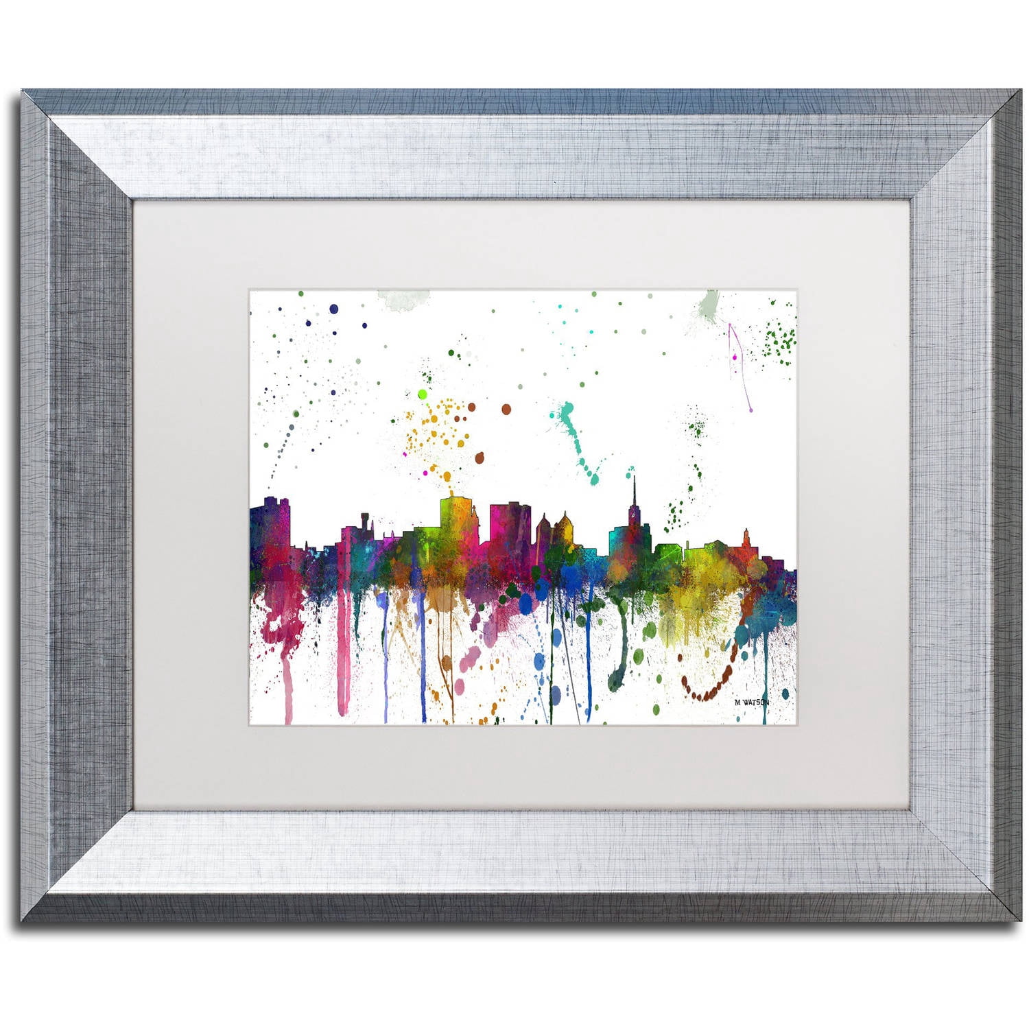 Trademark Fine Art "Buffalo New York Skyline Mclr-1" Canvas Art by Marlene Watson, White Matte, Silver Frame