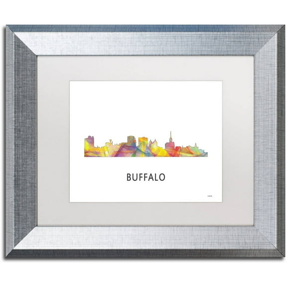 Trademark Fine Art 'Buffalo New York Skyline WB-1' Canvas Art by Marlene Watson, White Matte, Silver Frame