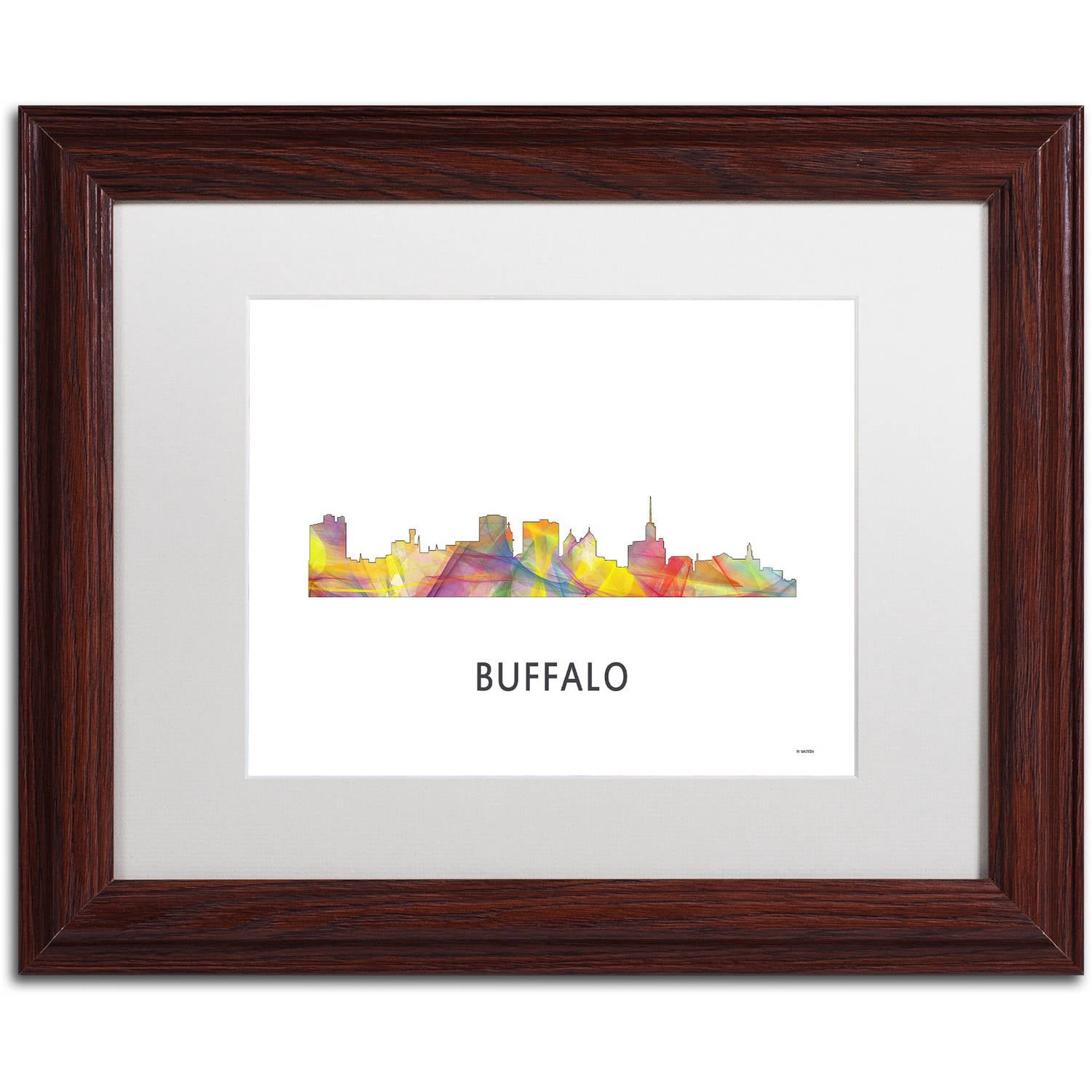 Trademark Fine Art 'Buffalo New York Skyline WB-1' Canvas Art by Marlene Watson, White Matte, Wood Frame