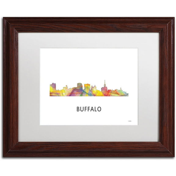 Trademark Fine Art 'Buffalo New York Skyline WB-1' Canvas Art by Marlene Watson, White Matte, Wood Frame