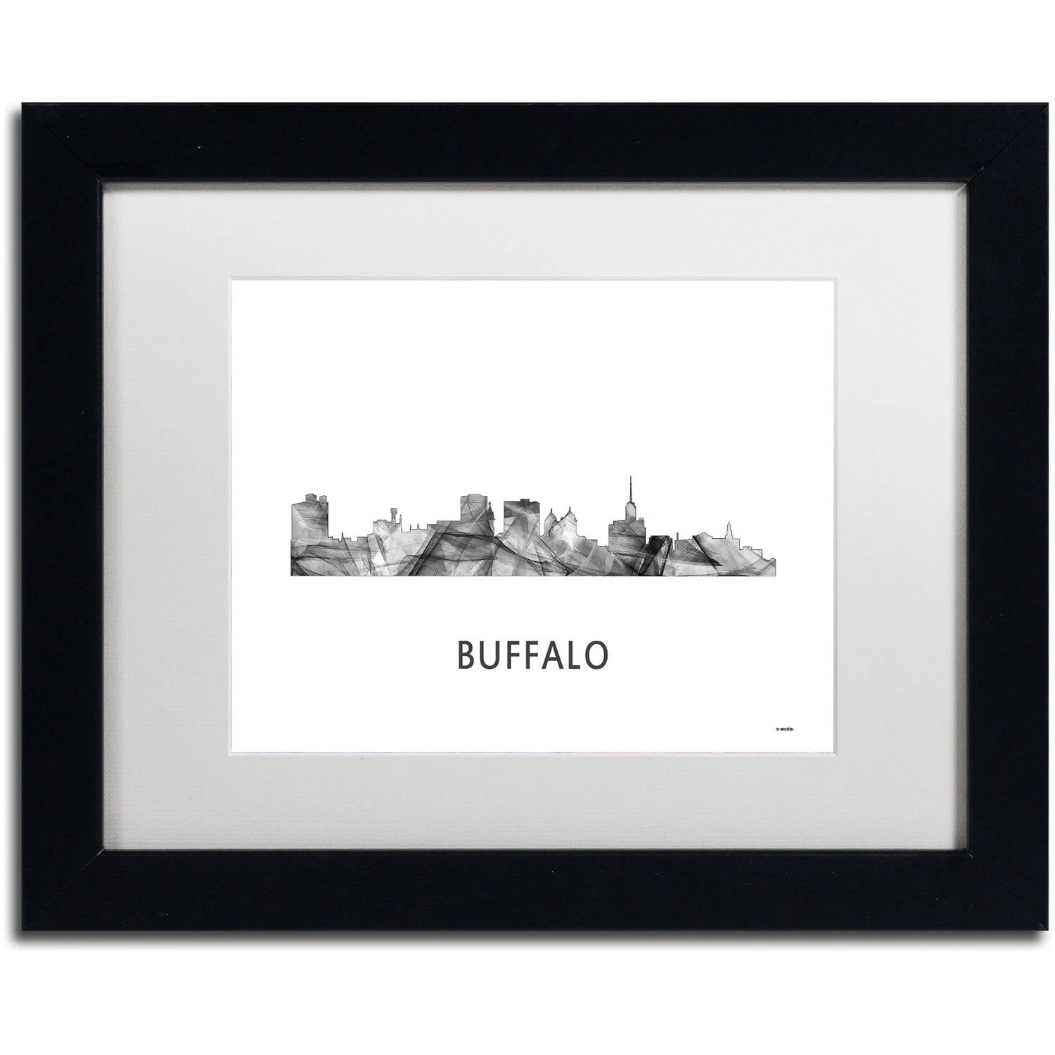 Trademark Fine Art 'Buffalo New York Skyline WB-BW' Canvas Art by Marlene Watson, White Matte, Black Frame