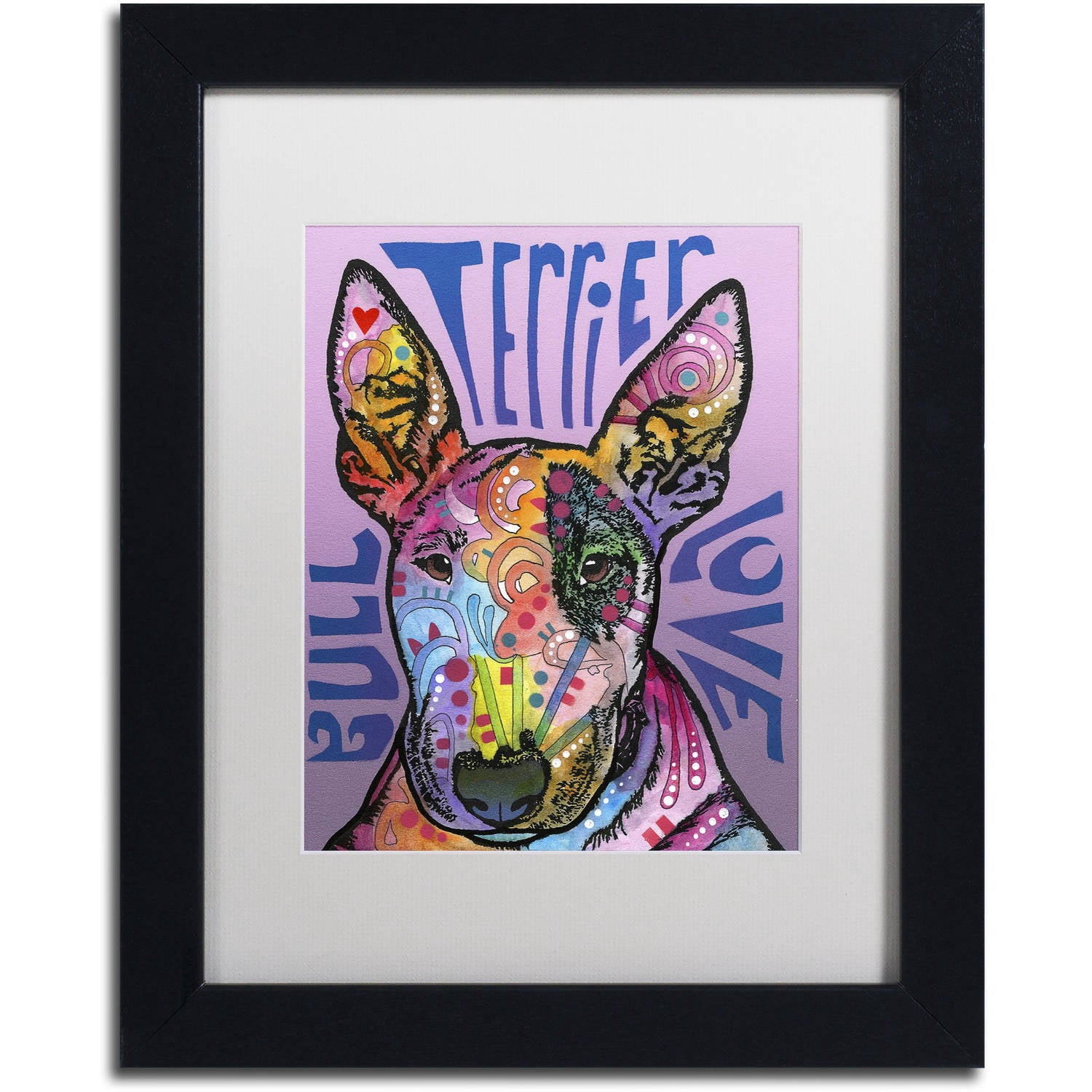 Trademark Fine Art 'Bull Terrier Luv' Canvas Art by Dean Russo, White Matte, Black Frame