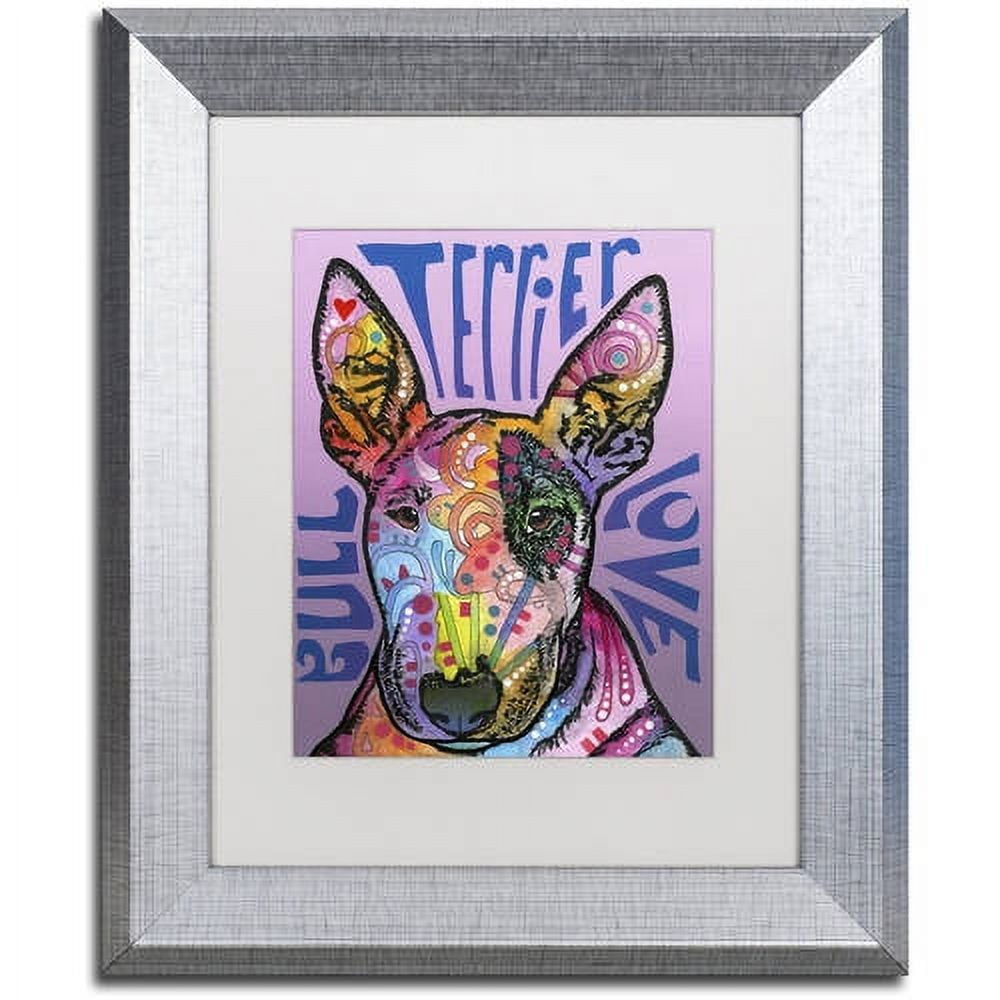 Trademark Fine Art 'Bull Terrier Luv' Canvas Art by Dean Russo, White Matte, Silver Frame