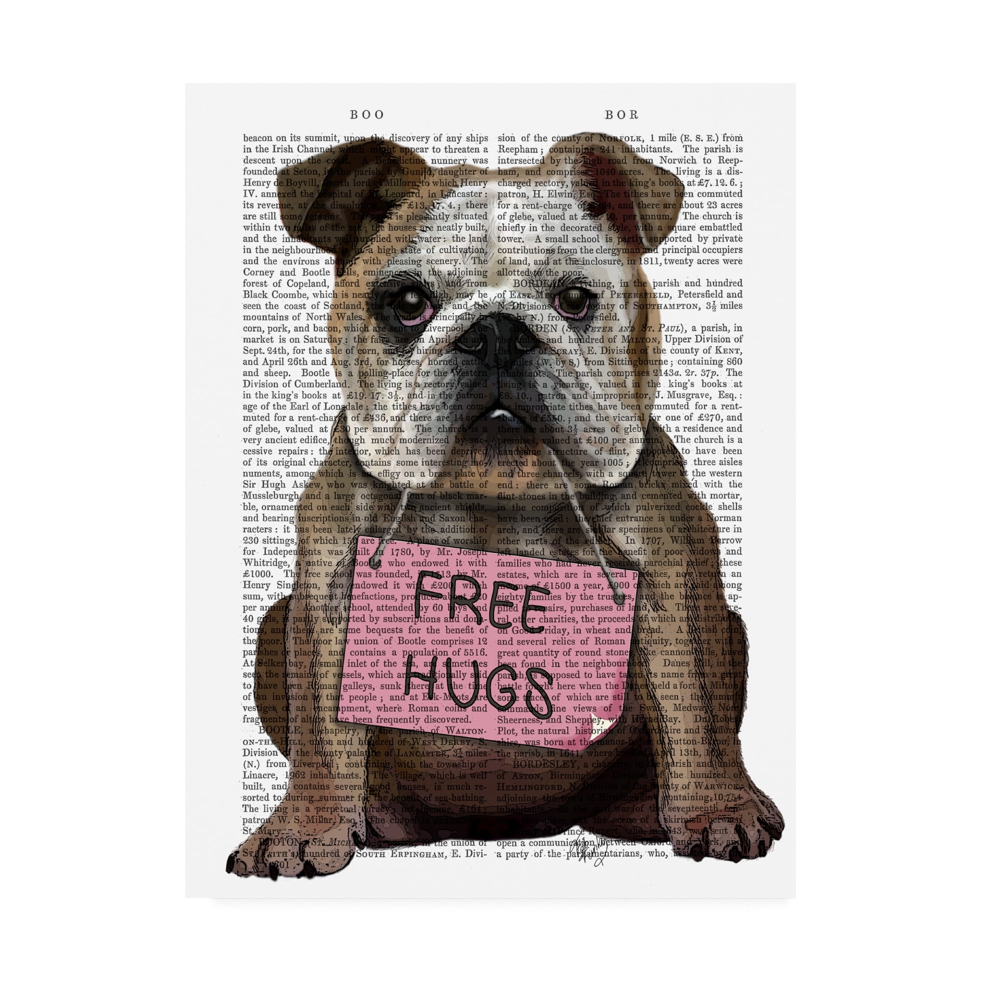 Trademark Fine Art 'Bulldog, Free Hugs' Canvas Art by Fab Funky