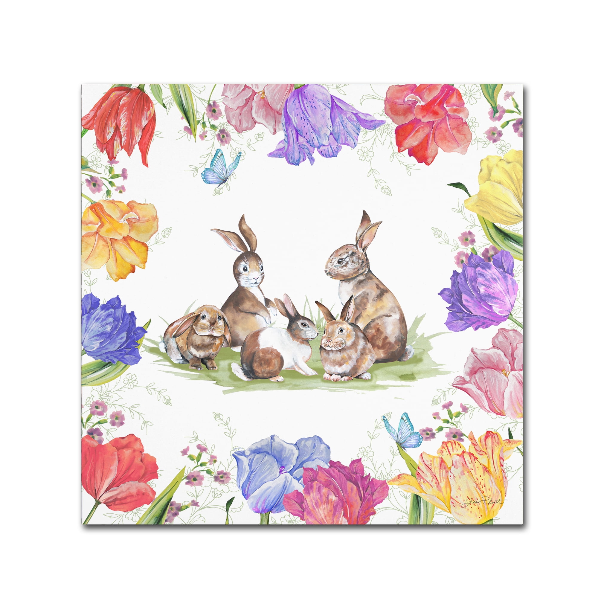 Trademark Fine Art 'Bunnies In The Tulips 1' Canvas Art by Jean Plout