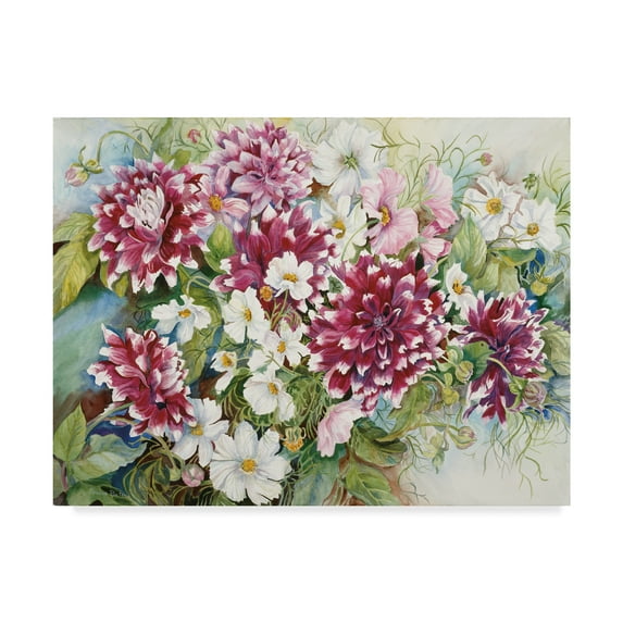 Trademark Fine Art 'Burgundy Dahlias And Cosmos' Canvas Art by Joanne Porter