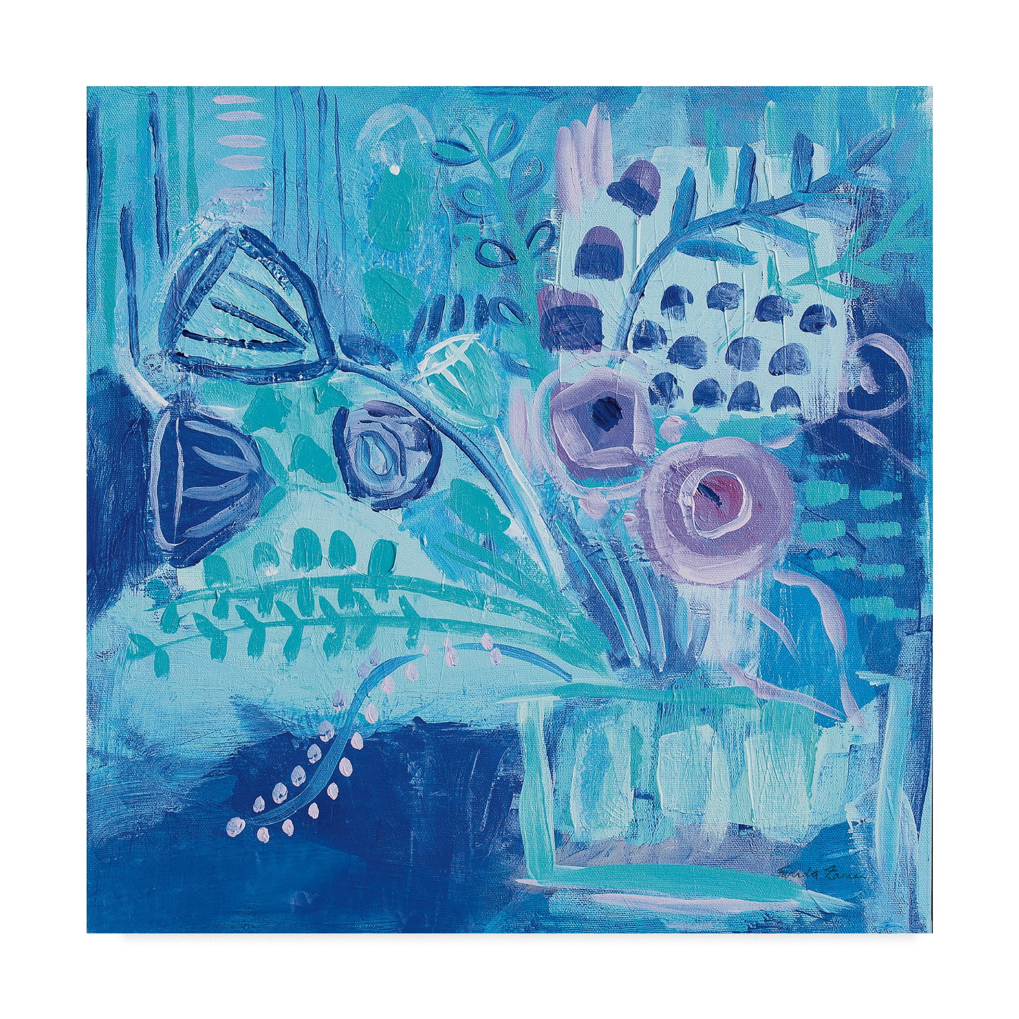 Burst of Blue Floral 24x24 Framed Canvas Art