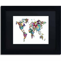 Trademark Fine Art "Butterflies Map of the World" Canvas Art by Michael Tompsett, Black Matte, Black Frame