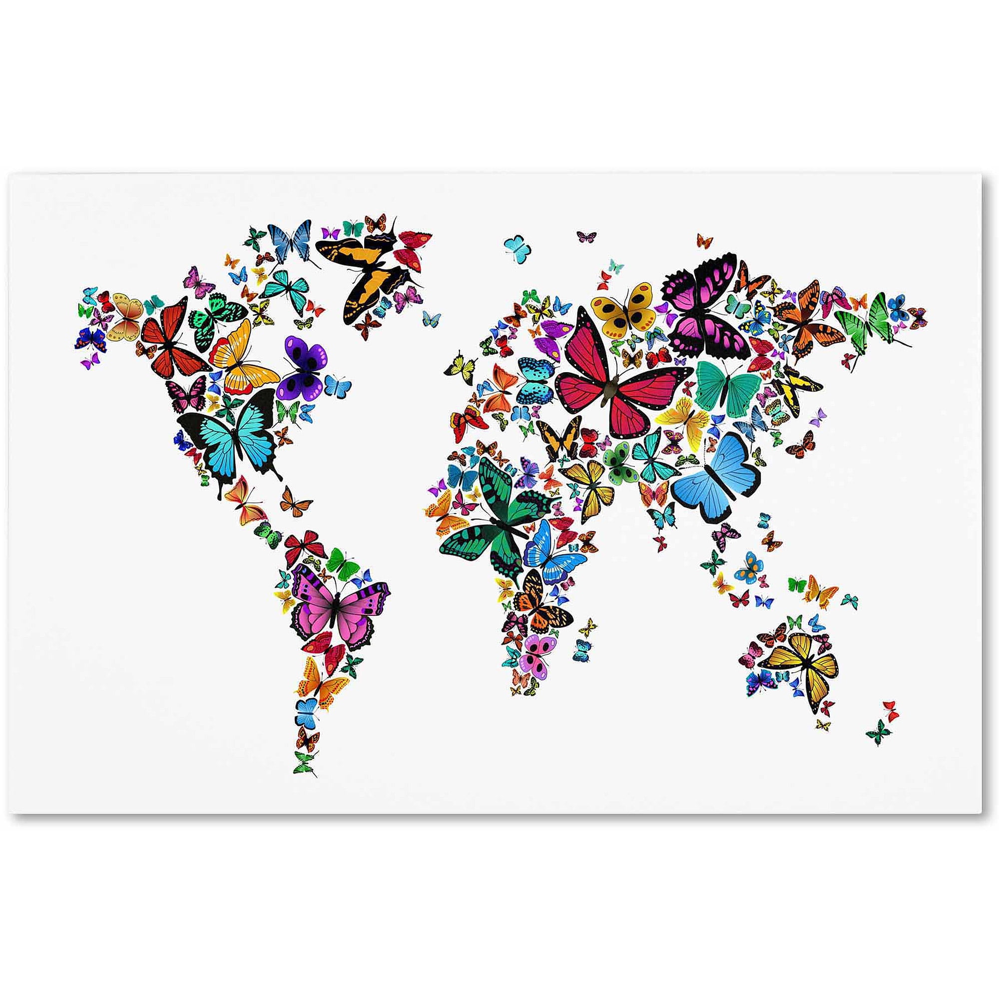 Trademark Fine Art "Butterflies Map of the World" Canvas Art by Michael Tompsett