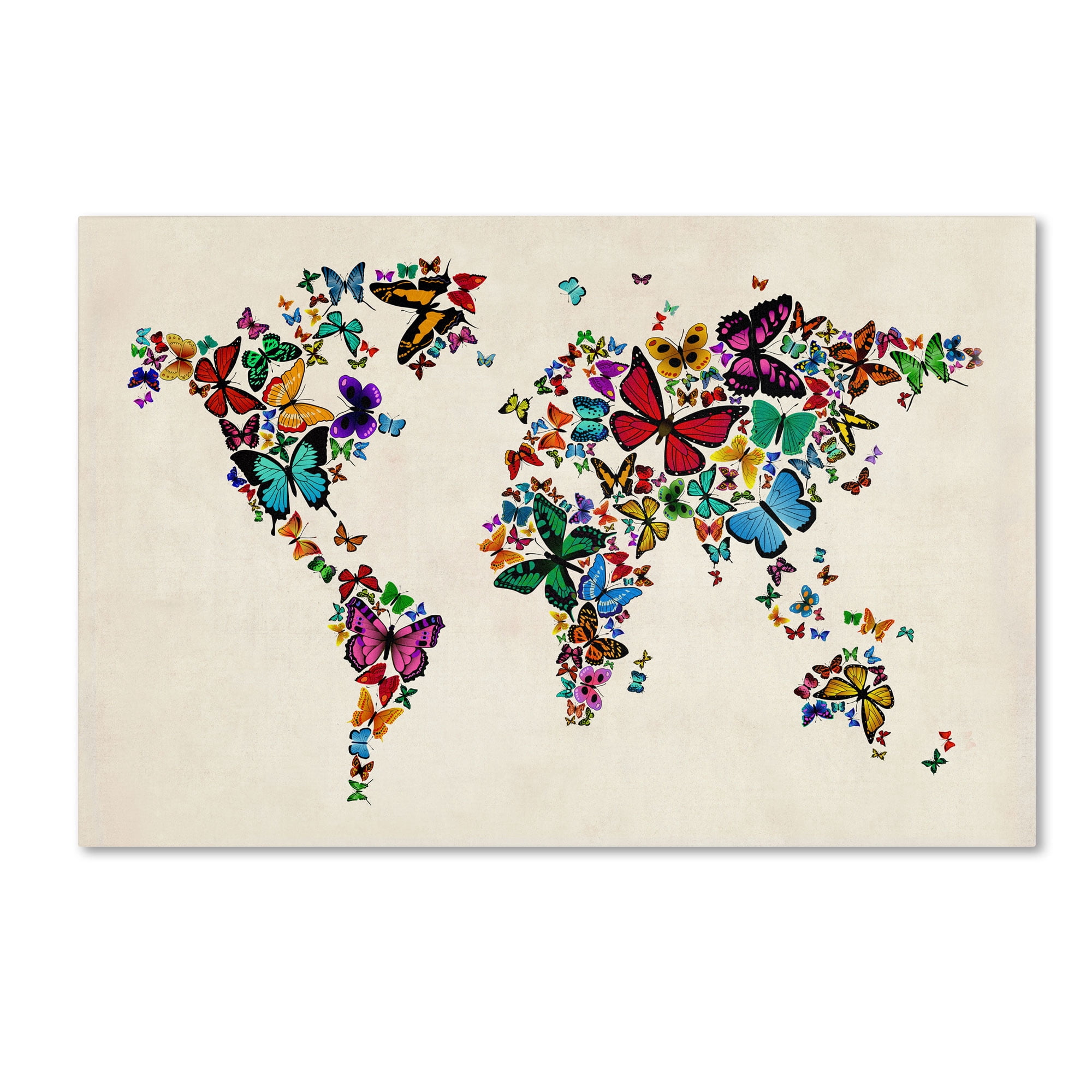 Trademark Fine Art "Butterflies Map of the World II" Canvas Art by Michael Tompsett