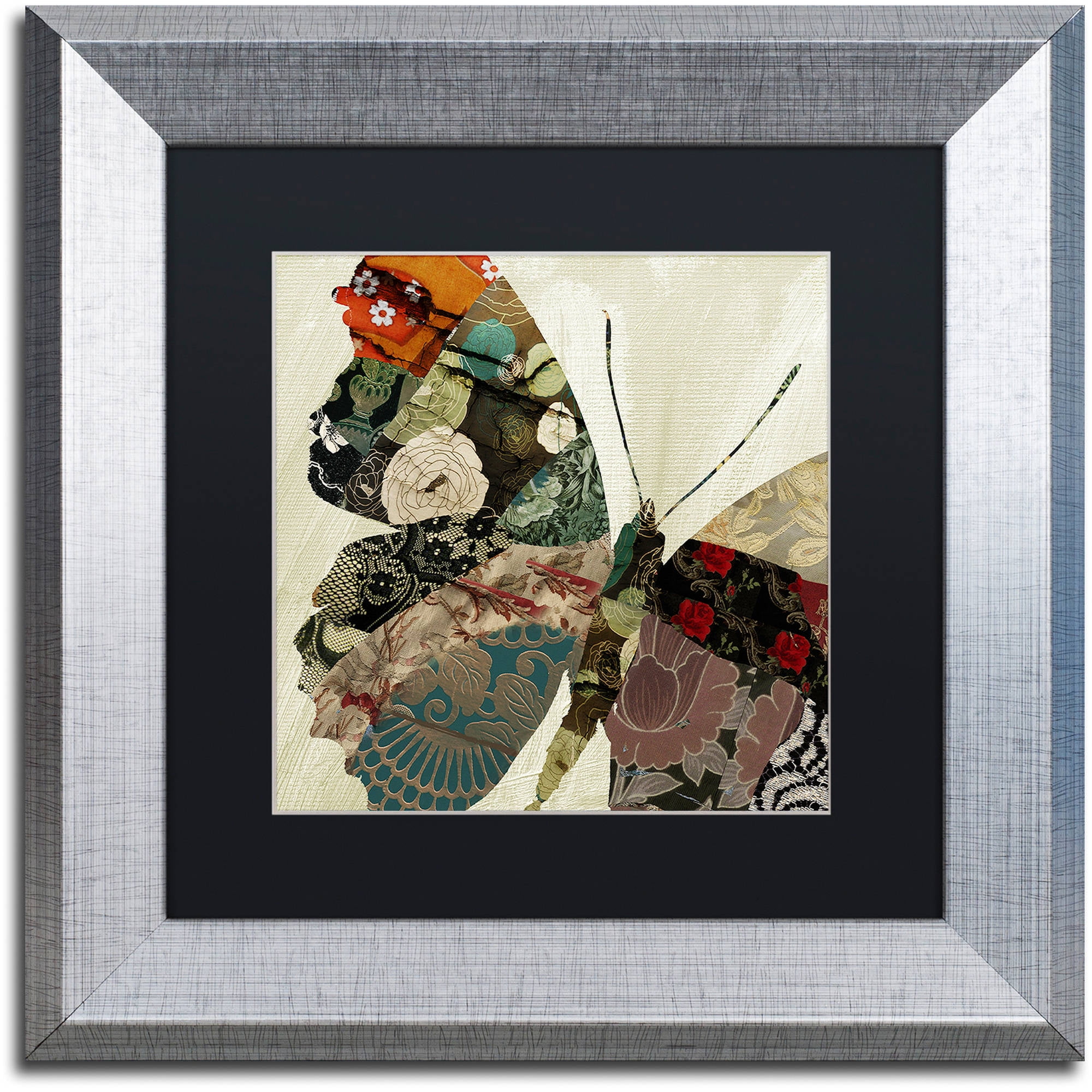 Trademark Fine Art "Butterfly Brocade III" Canvas Art by Color Bakery Black Matte, Silver Frame