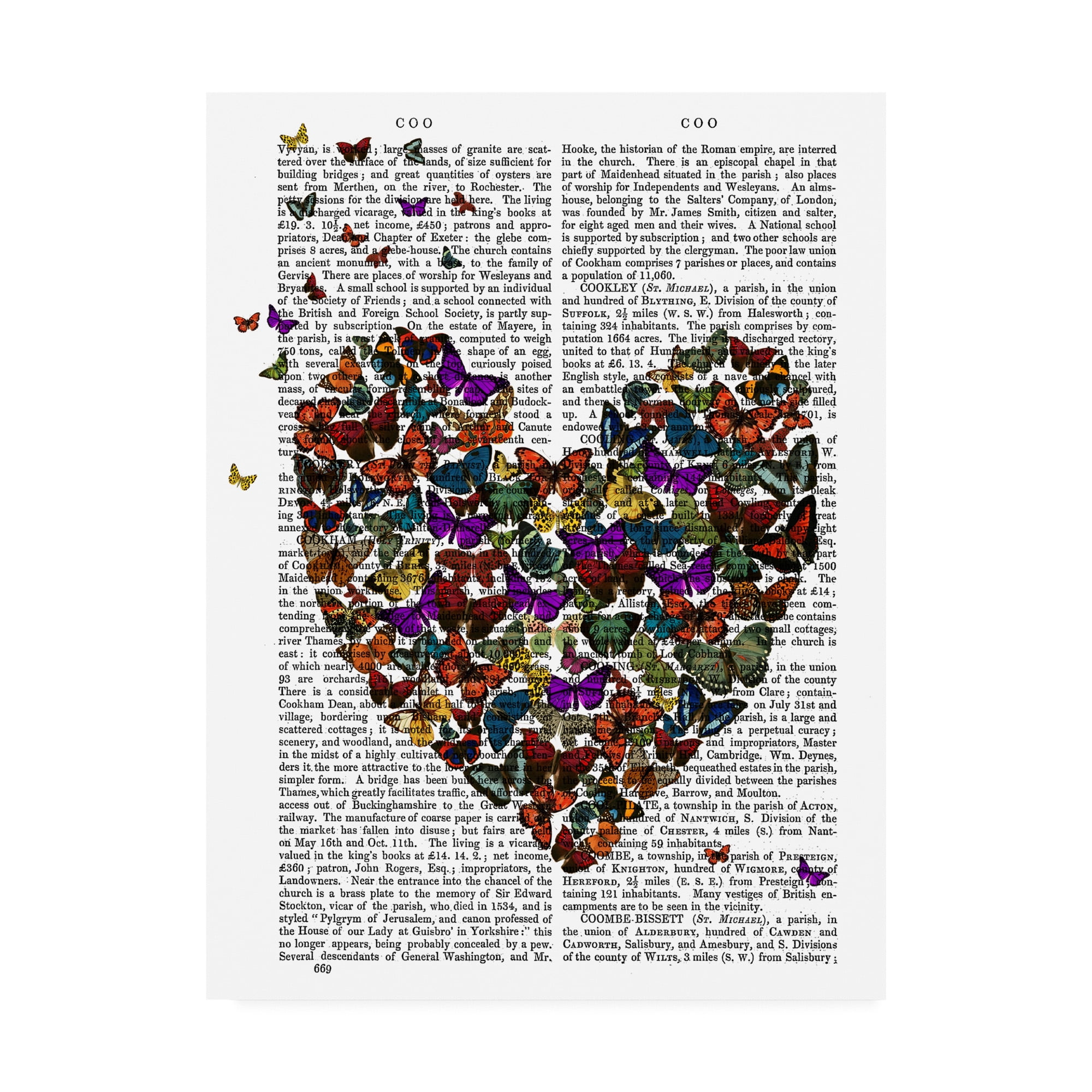 Colorful Butterfly Heart Canvas Art on Book Page, 35 x 47