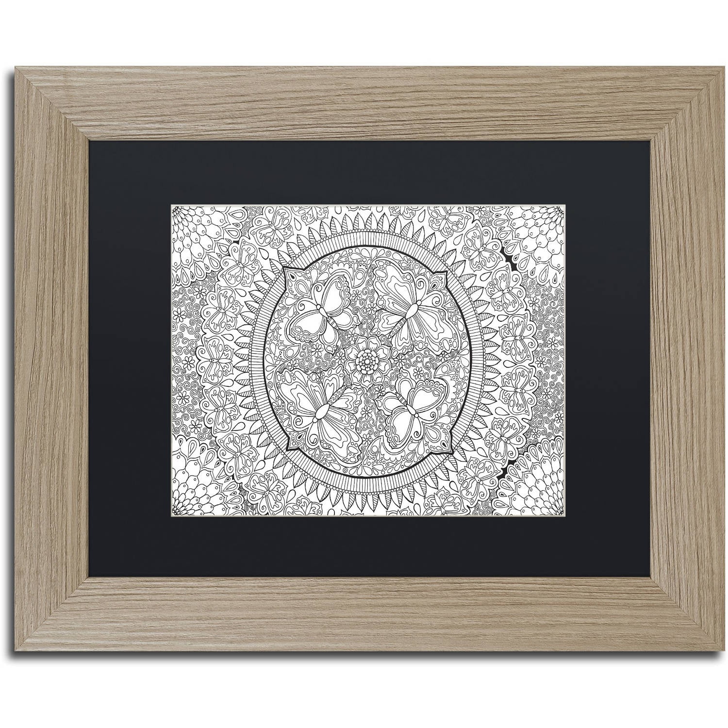 Trademark Fine Art "Butterfly Party Mandala" Canvas Art by Hello Angel, Black Matte, Birch Frame