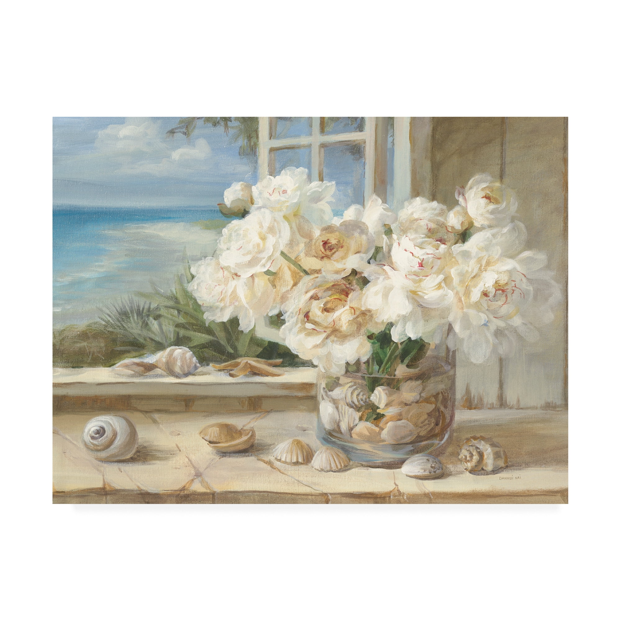 Danhui Nai Coastal Floral Canvas Art with Floater Frame