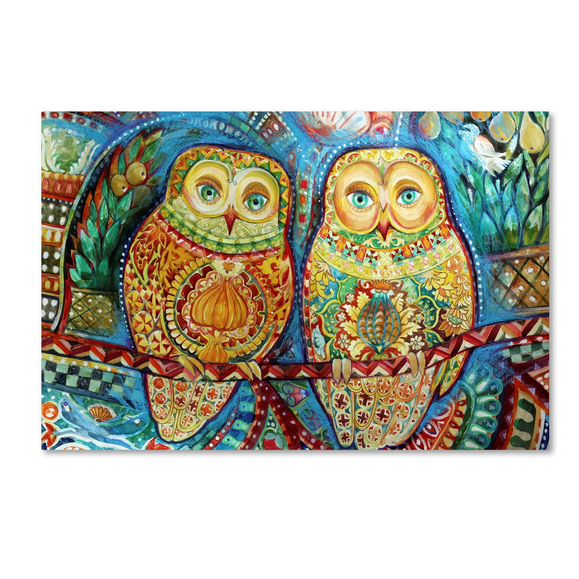 Colorful Byzantine Owls Canvas Art in Eclectic Style
