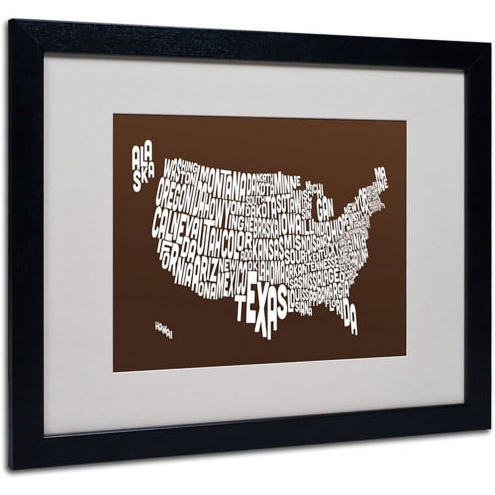 Trademark Fine Art "CHOCOLATE-USA States Text Map" Framed by Michael Tompsett